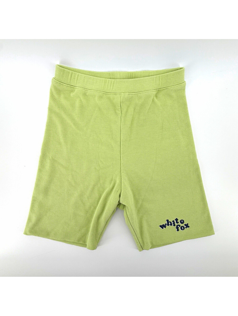 White Fox Women’s Green Ribbed High Rise Biker Shorts XS Stretch Elastic Waist